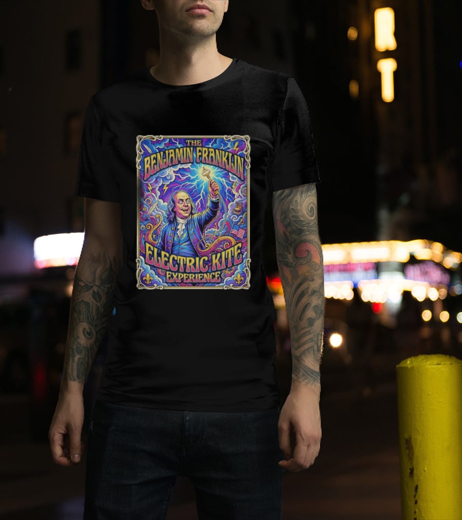 The Benjamin Franklin Electric Kite Experience Vibrant Lightning Adventure T-Shirt