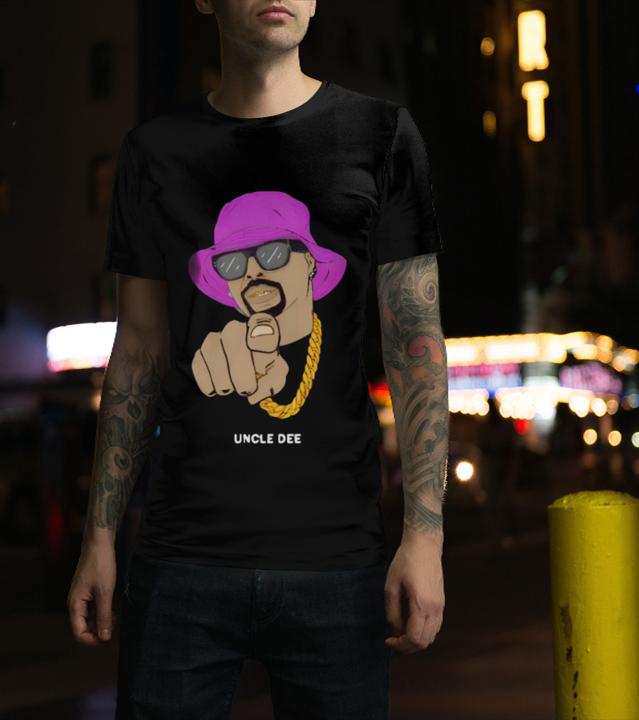UNCLE DEE Finger Pointing Sunglasses Chain Purple Hat T-Shirt
