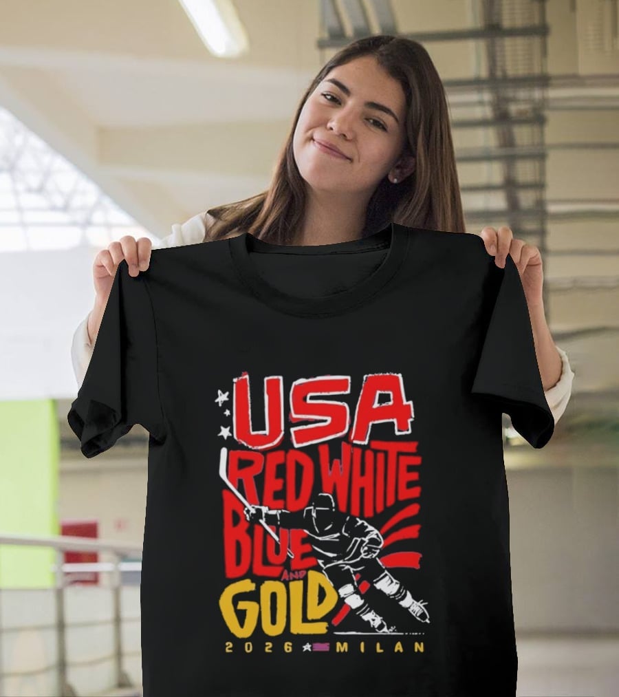 USA Hockey Red White Blue Gold 2026 Milan Sports Event T-Shirt