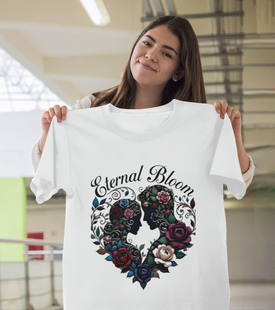 Eternal Bloom Floral Heart Silhouette Valentine Roses T-Shirt