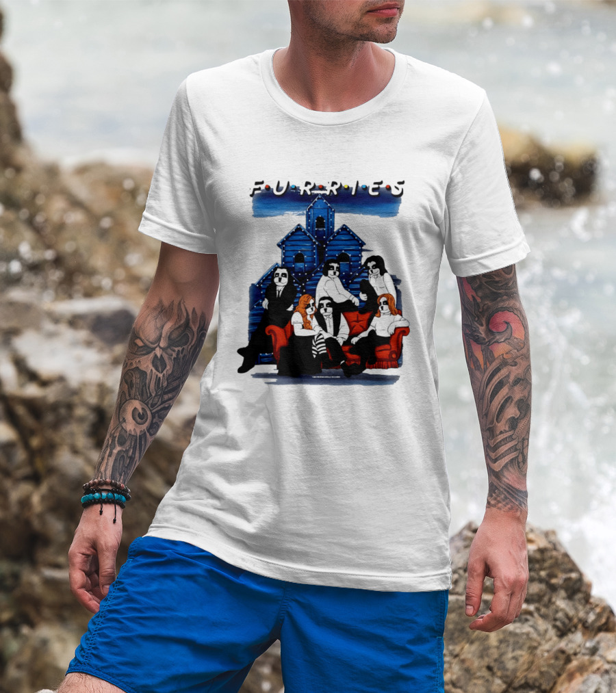 Furries Friends Group Sitting In Front Of Blue Houses T-Shirt