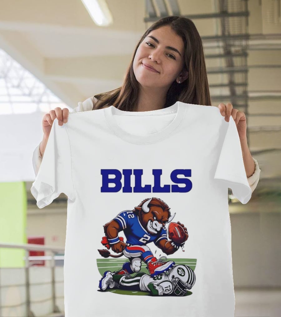 Buffalo Bills Dominating New York Jets Rivalry NFL Mascot Showdown T-Shirt