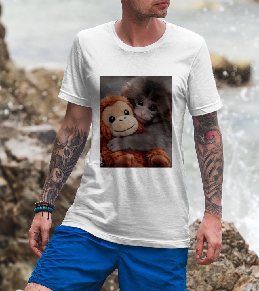 I Love Punch Monkey Hugging Stuffed Monkey T-Shirt