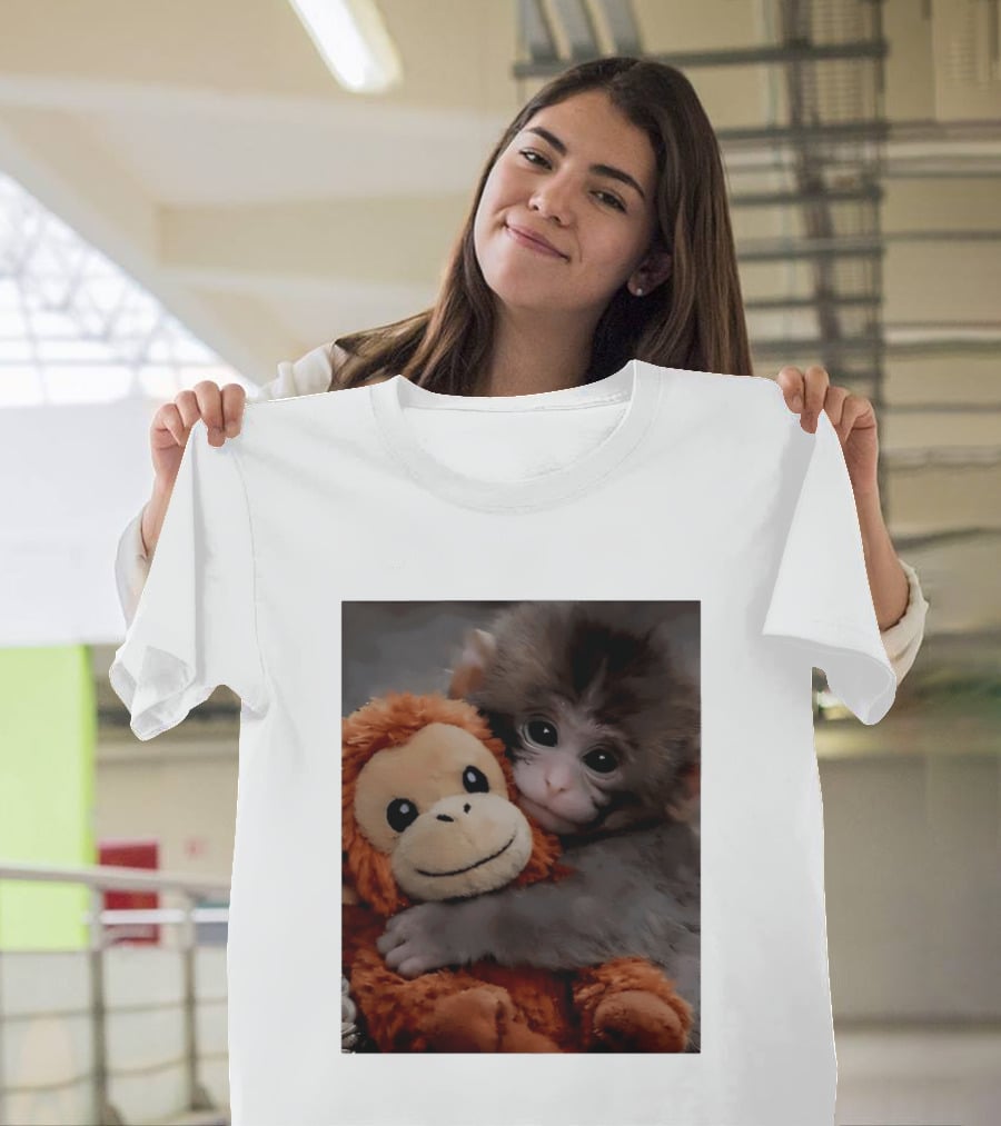 I Love Punch Monkey Hugging Stuffed Monkey T-Shirt
