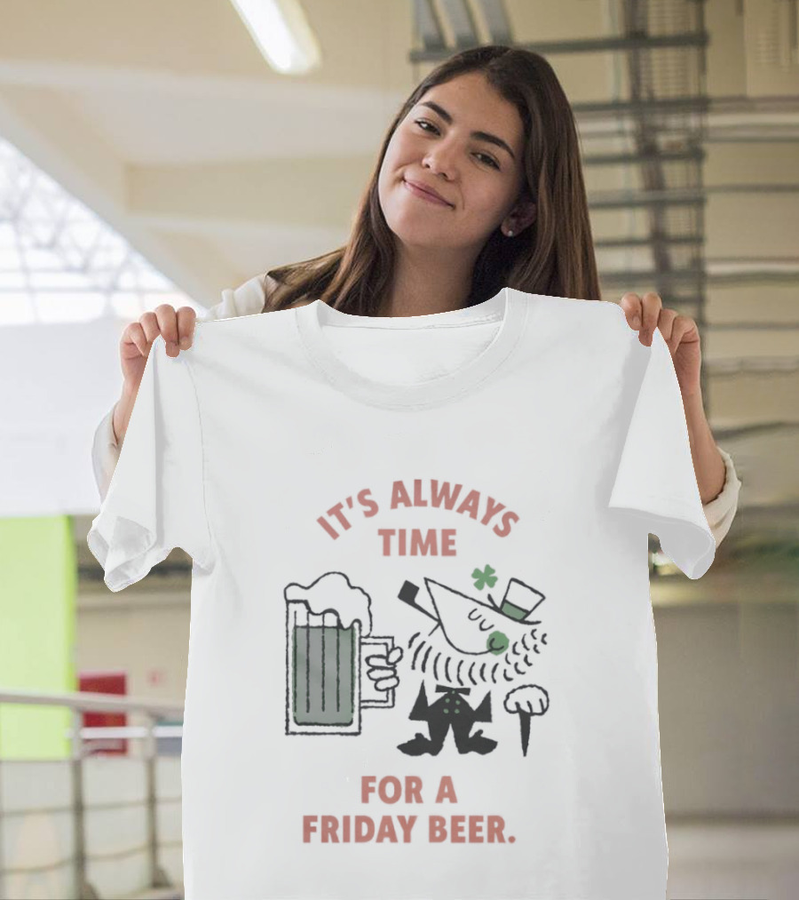 It's Always Time For A Friday Beer Leprechaun Cartoon T-Shirt