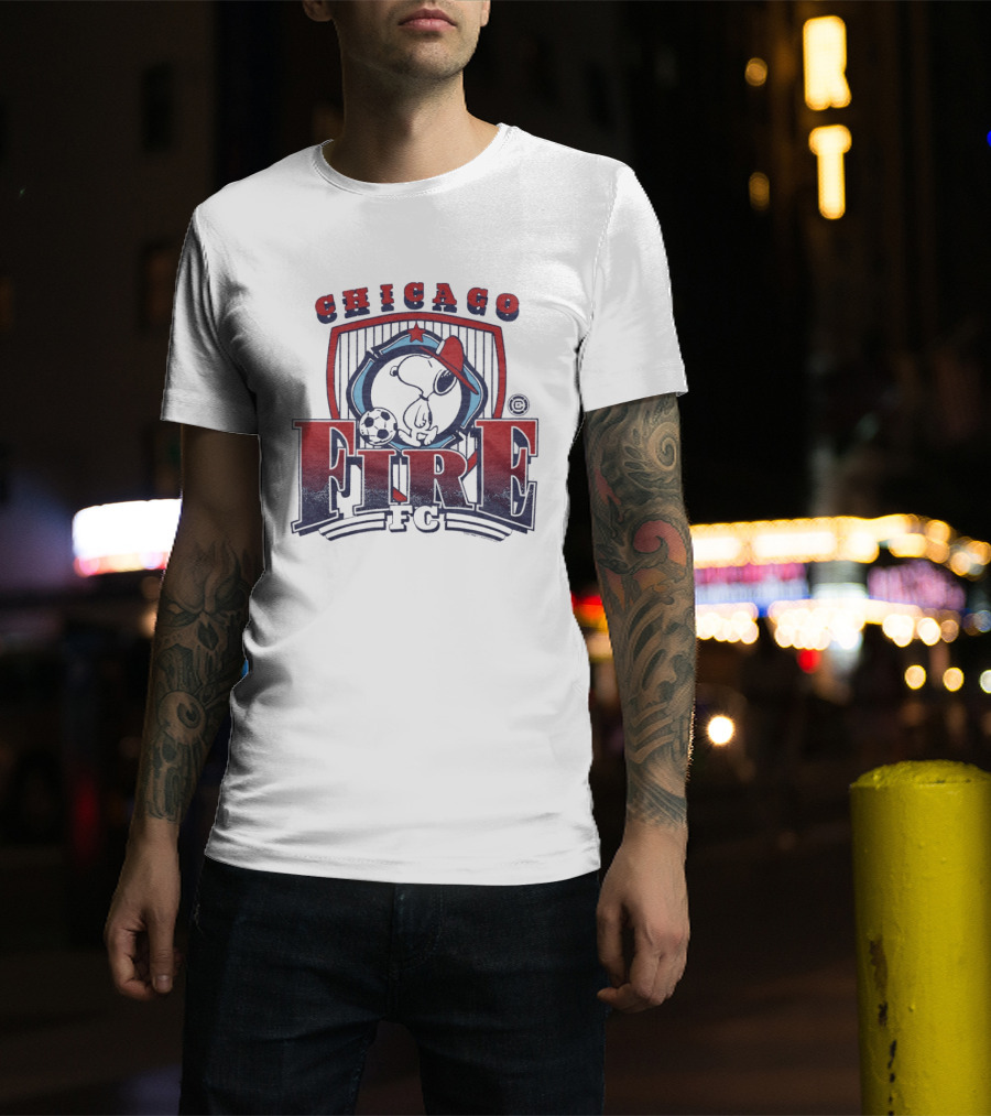 Peanuts Snoopy Chicago Fire FC Collaboration With Soccer Ball And Hat T-Shirt