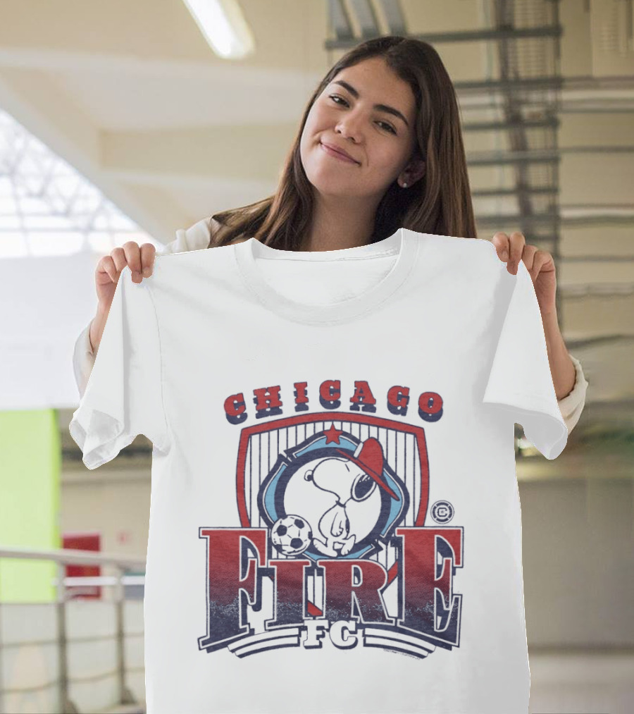 Peanuts Snoopy Chicago Fire FC Collaboration With Soccer Ball And Hat T-Shirt