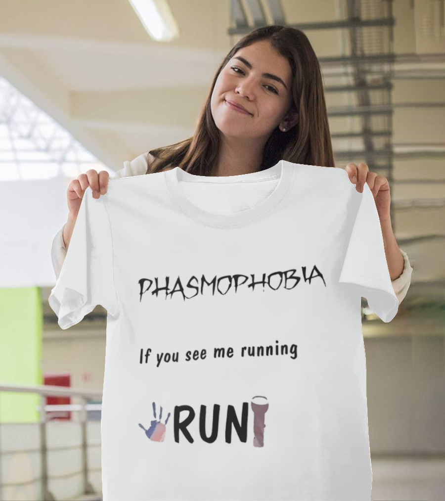 Phasmophobia If You See Me Running Run Flashlight Handprint T-Shirt