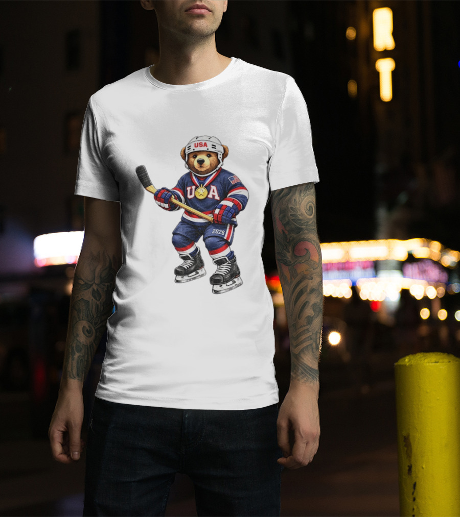 USA Bear Hockey Gold Medal 2026 Olympic Winter Sports Milano Cortina T-Shirt