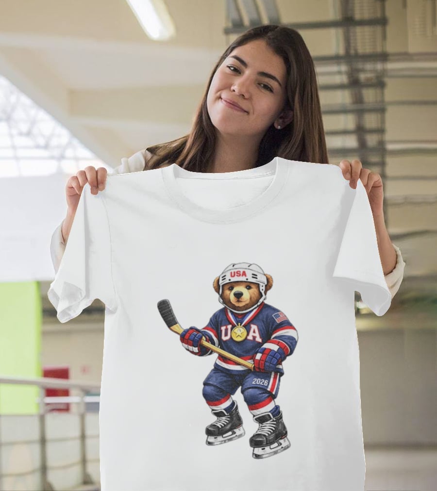 USA Bear Hockey Gold Medal 2026 Olympic Winter Sports Milano Cortina T-Shirt