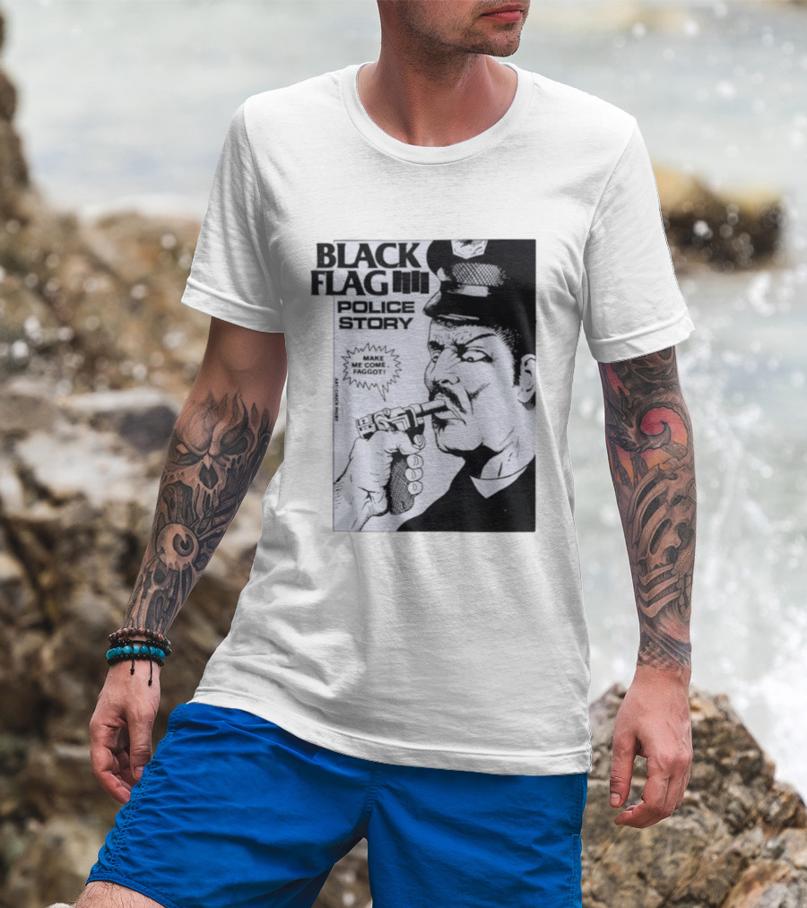 Black Flag Police Story Make Me Come OKC's Finest Raymond Pettibon Two Eagles Keepsake T-Shirt