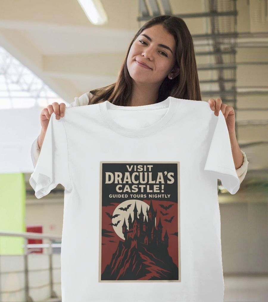 Visit Dracula's Castle Guided Tours Nightly Bats Moon Gothic Twilight T-Shirt