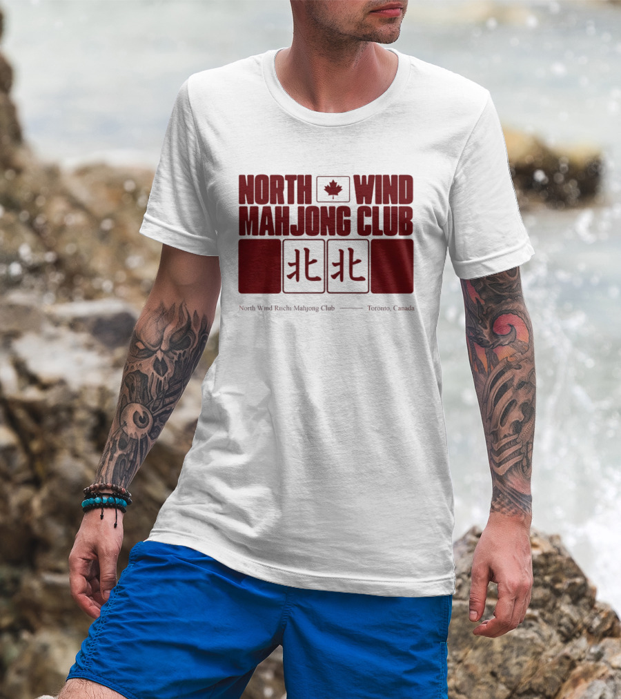 North Wind Mahjong Club Toronto Canada Maple Leaf Symbol Chinese Characters T-Shirt