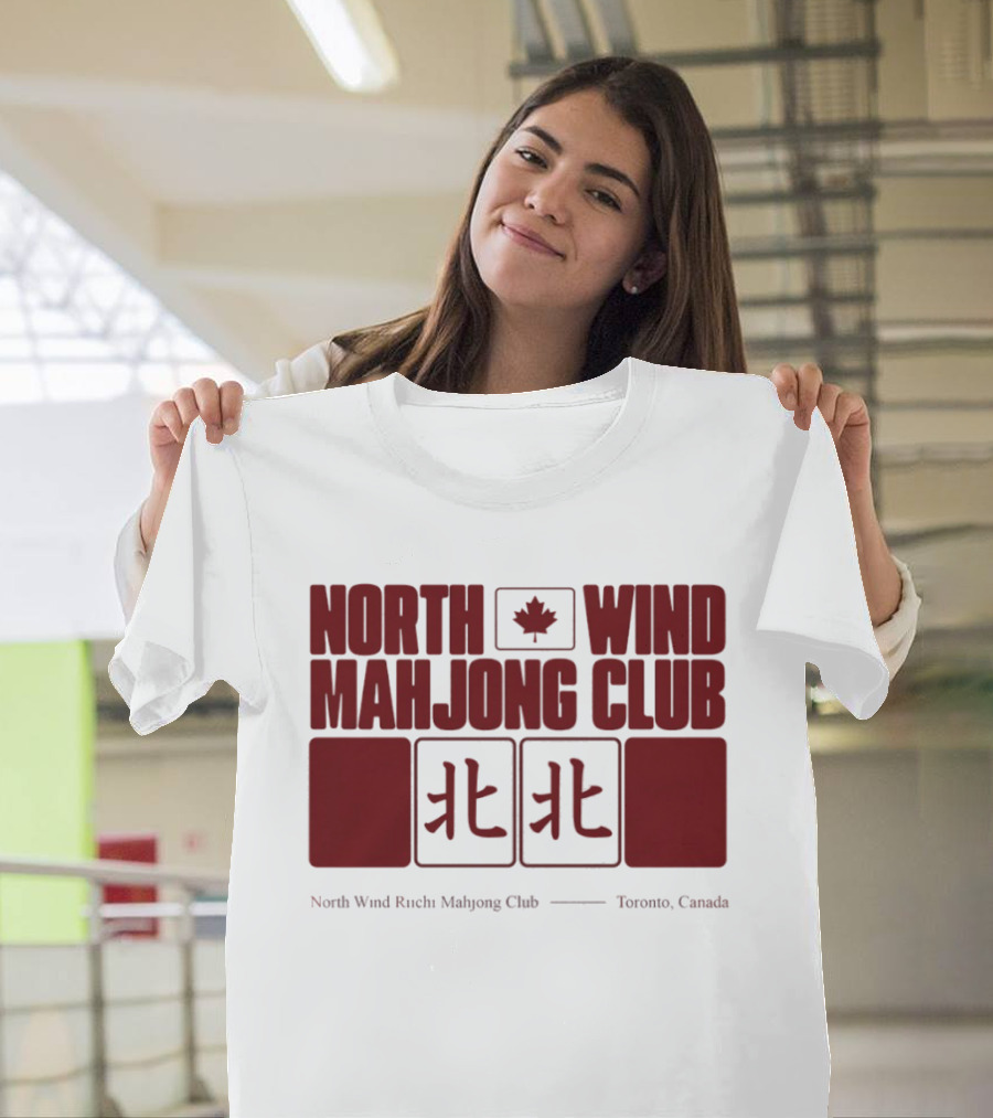North Wind Mahjong Club Toronto Canada Maple Leaf Symbol Chinese Characters T-Shirt