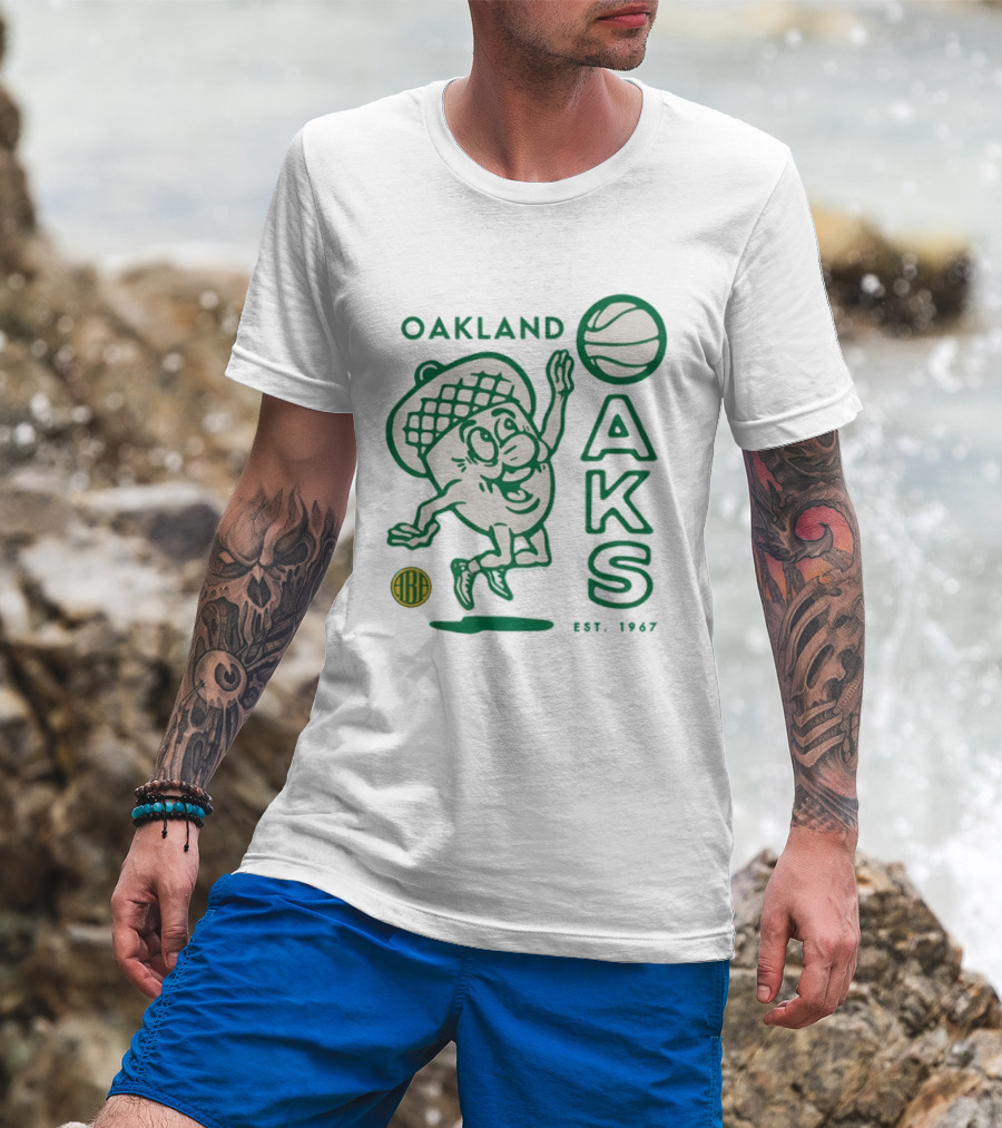 Oakland Oaks ABA 1967 Basketball Cartoon Acorn T-Shirt