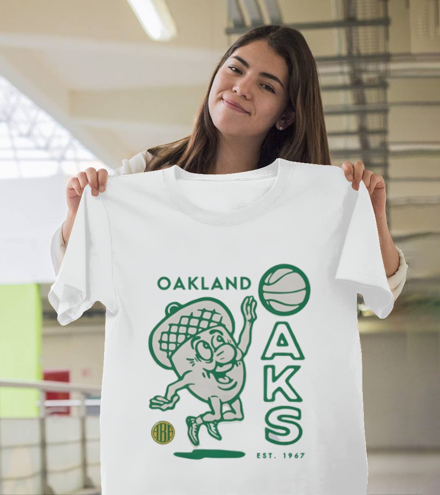 Oakland Oaks ABA 1967 Basketball Cartoon Acorn T-Shirt