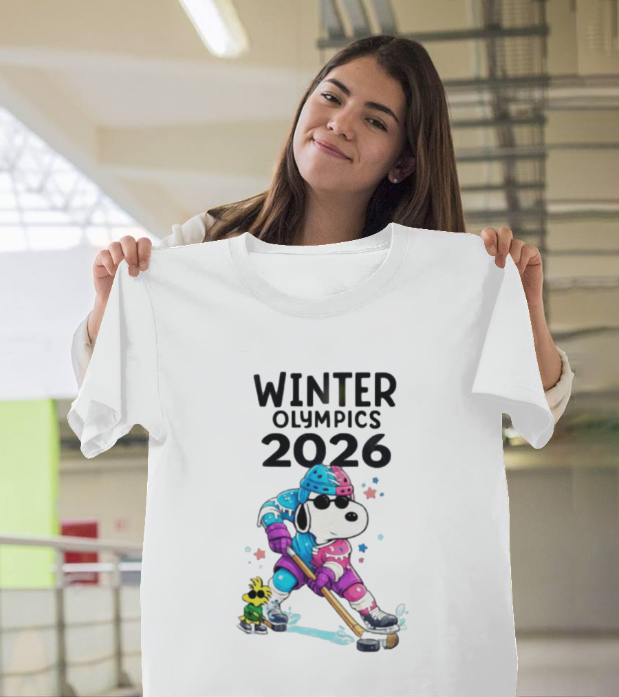 Snoopy Woodstock Winter Olympics 2026 Ice Hockey Milano Cortina T-Shirt