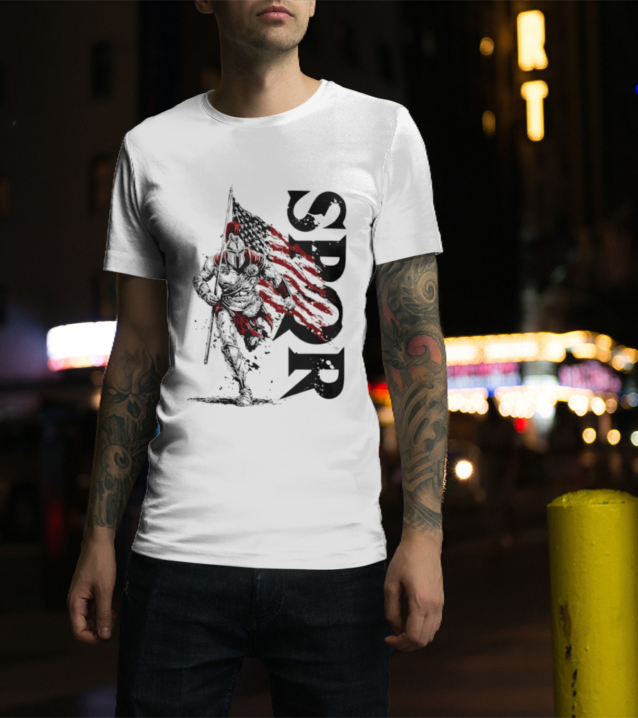 SPQR Roman Legion Knight With USA Flag T-Shirt