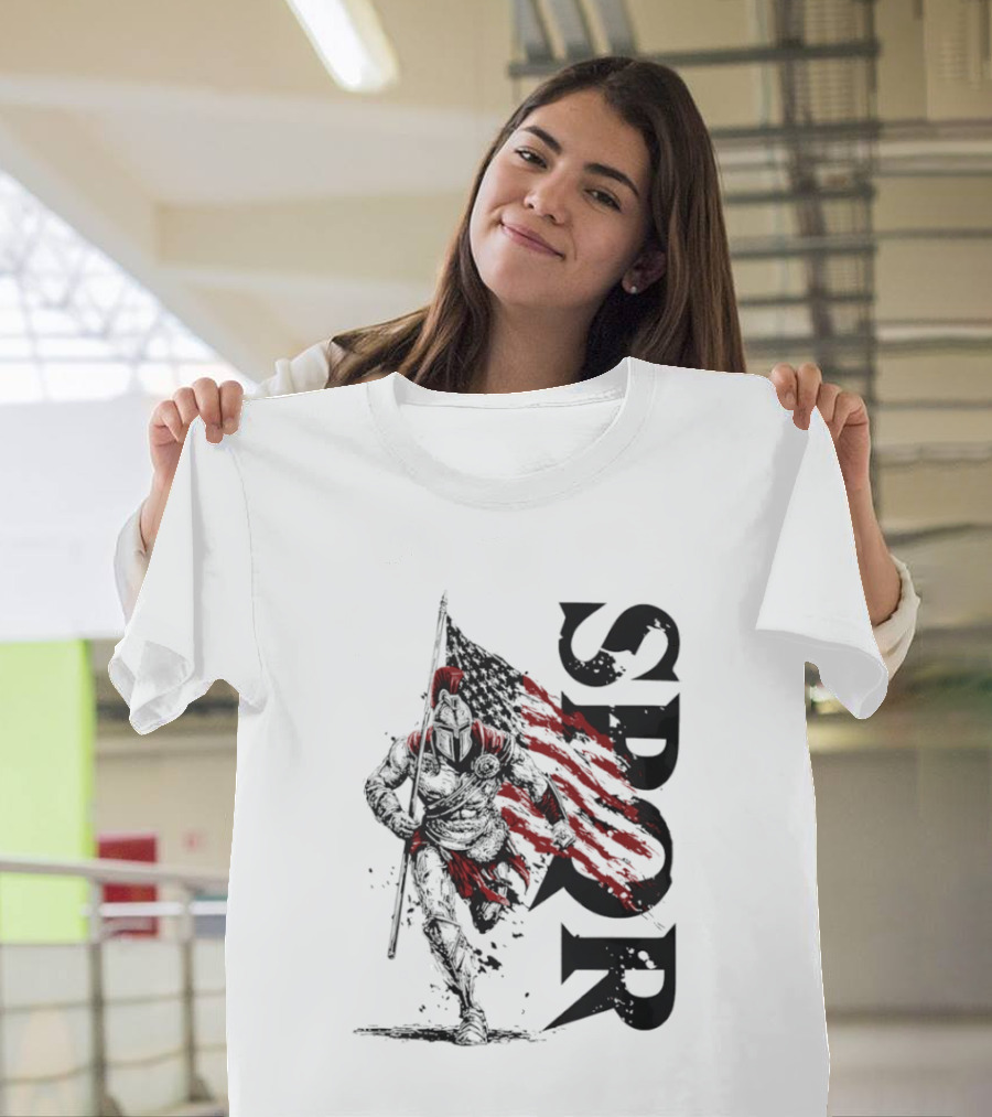 SPQR Roman Legion Knight With USA Flag T-Shirt