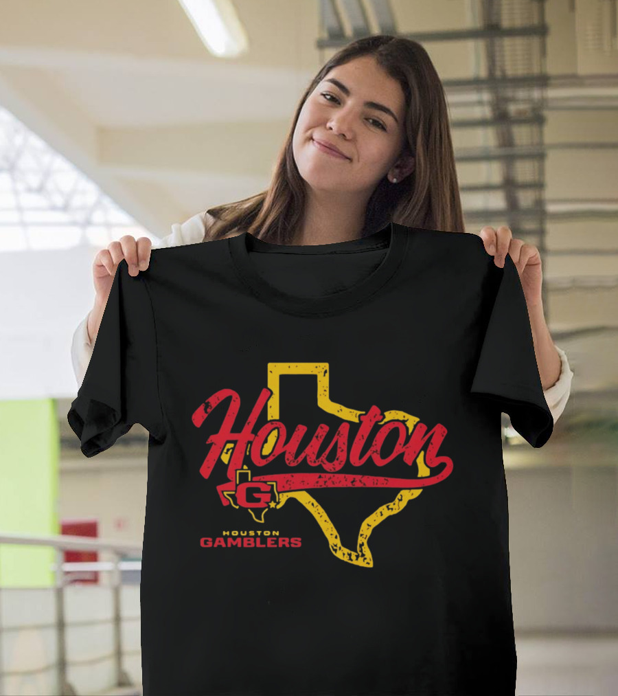 Houston Gamblers Texas Map Script T-Shirt
