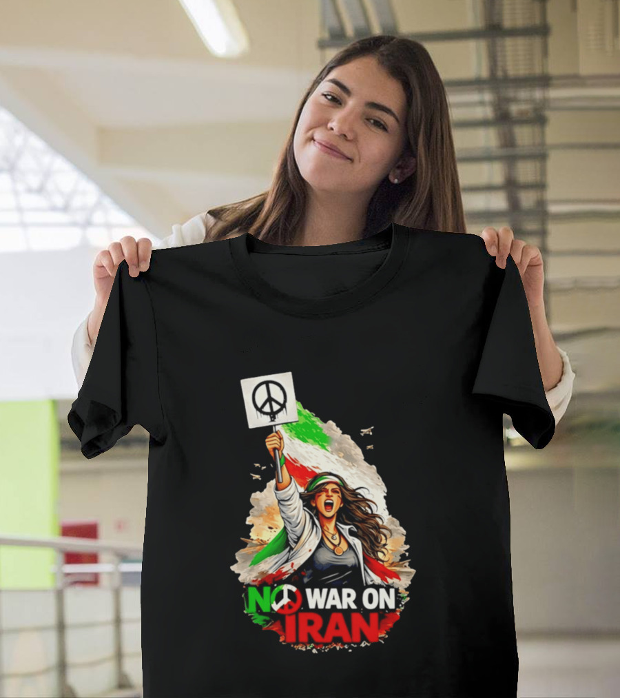 No War On Iran Protest Peace Sign Waving Woman T-Shirt