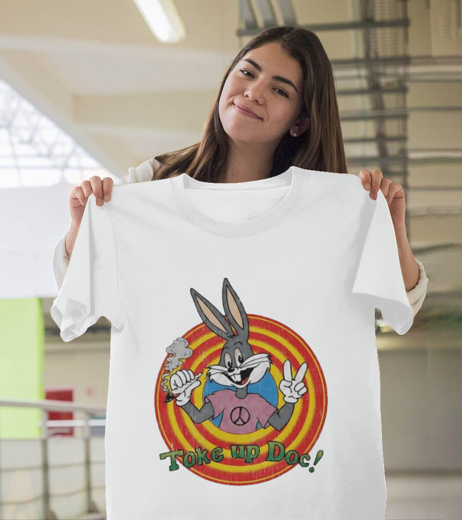 Bugs Bunny Looney Tunes Toke Up Doc Peace Sign Smoking Retro Groovy T-Shirt