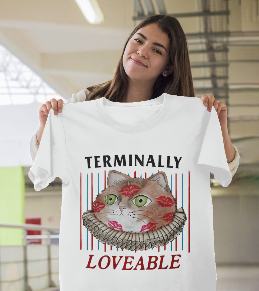 Terminally Loveable Cat With Lipstick Kisses And Collar T-Shirt