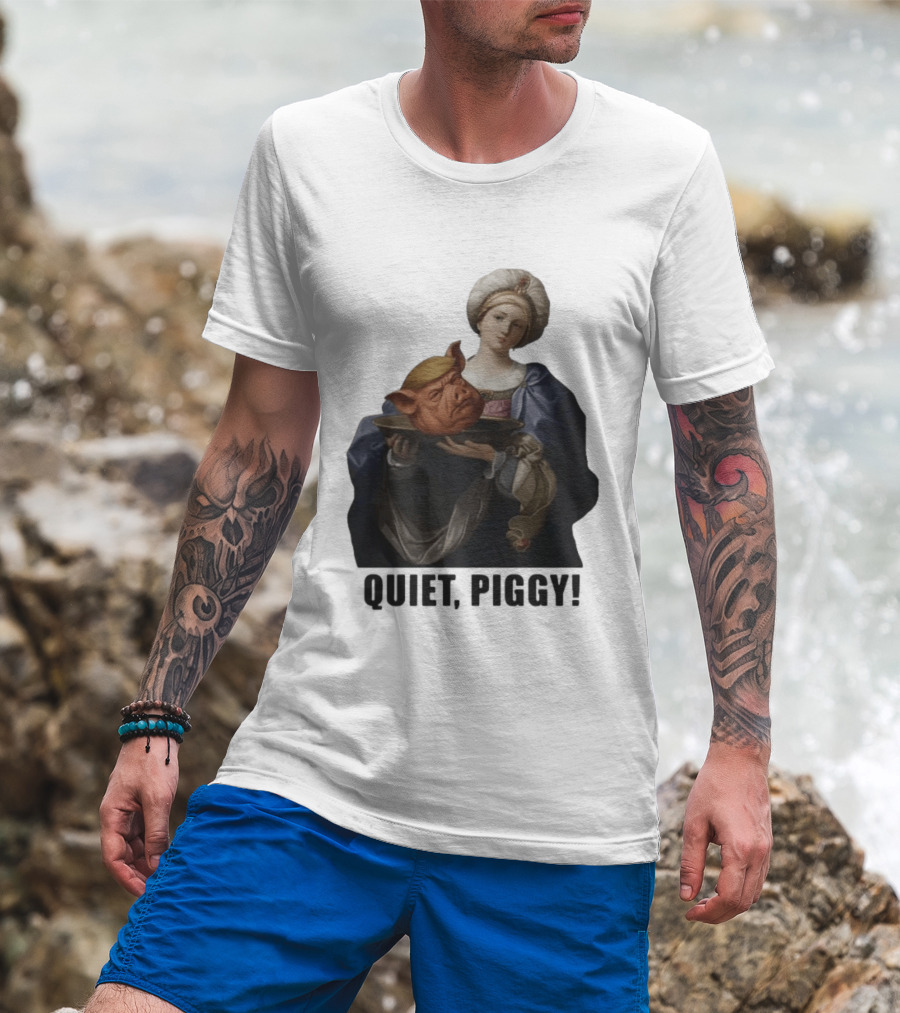Original Saint Holding Pig Head Quiet Piggy Anti Trump T-Shirt