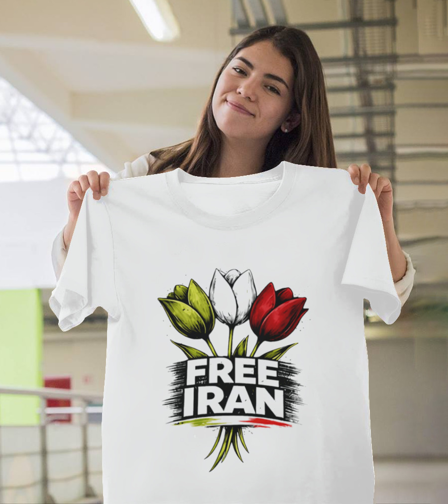 Free Iran Tulips Artwork Bold Protest T-Shirt