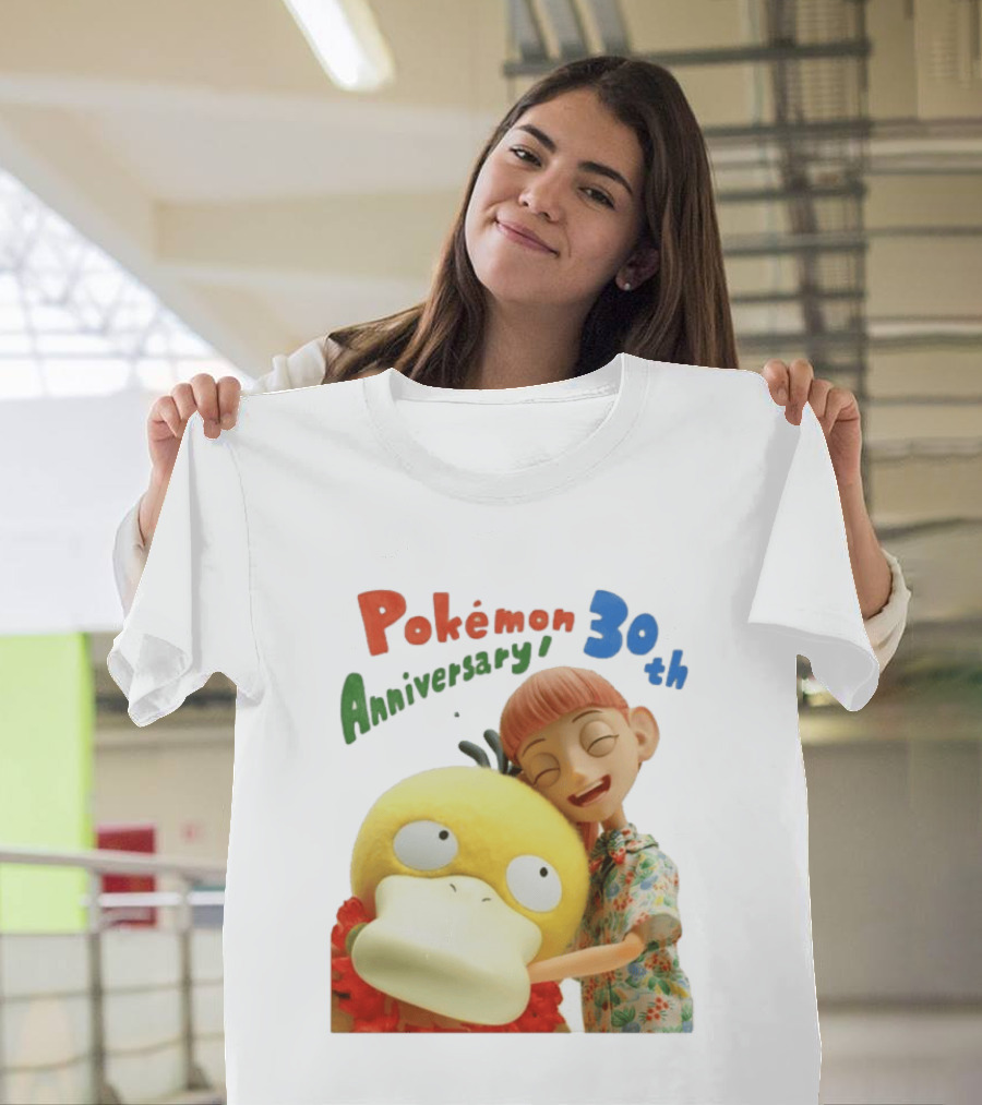 Pokémon 30th Anniversary Pokémon Concierge Psyduck Hugging Celebration T-Shirt