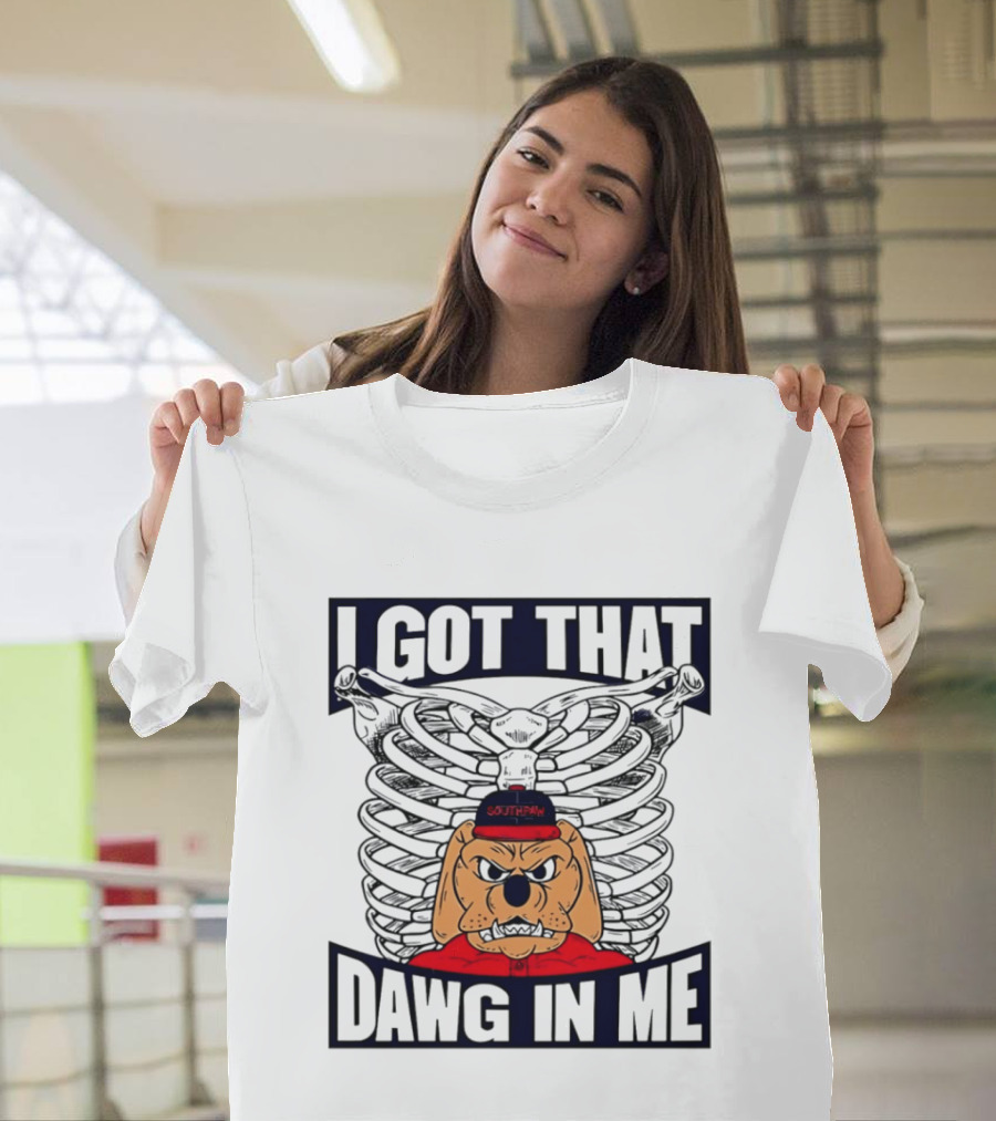 I Got That Dawg In Me Cartoon Southpaw Ribcage Motif T-Shirt