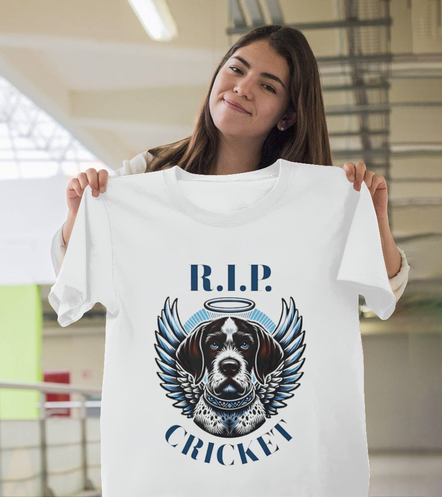 RIP Cricket Halo Angel Wings Dog Memorial T-Shirt