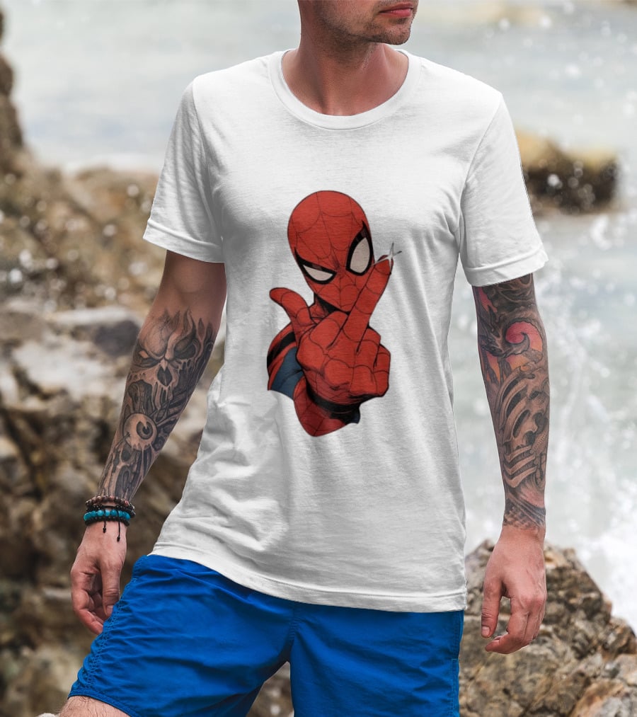 Spider Man Middle Finger Gesture Superhero Iconic Pose T-Shirt