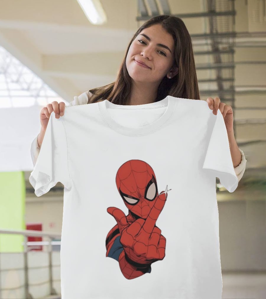 Spider Man Middle Finger Gesture Superhero Iconic Pose T-Shirt