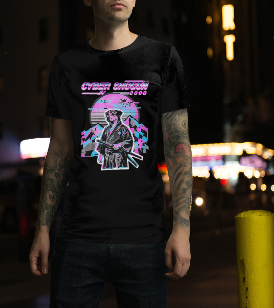 Cyber Shogun 2000 Samurai Dog Retro Synthwave Aesthetic T-Shirt