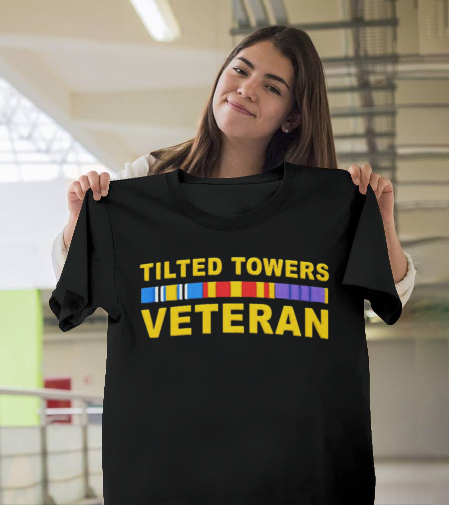 Tilted Towers Veteran Retro Military Ribbon Homage T-Shirt