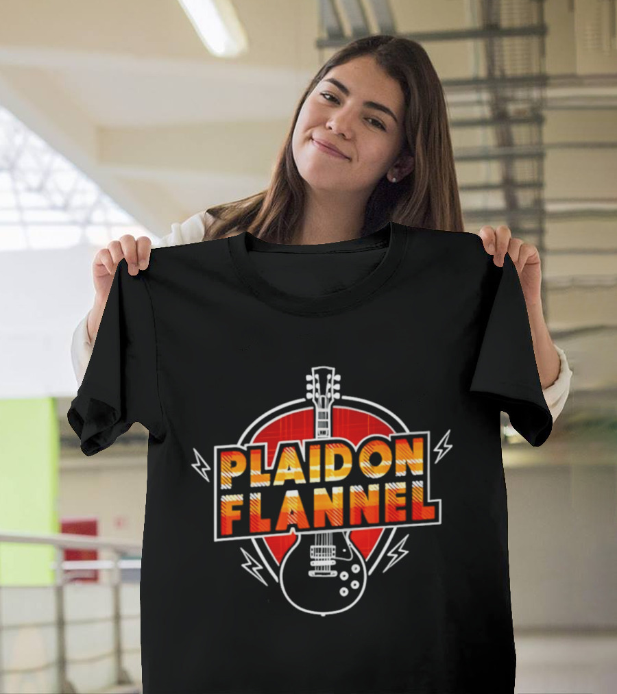 Plaid On Flannel Guitar And Lightning T-Shirt