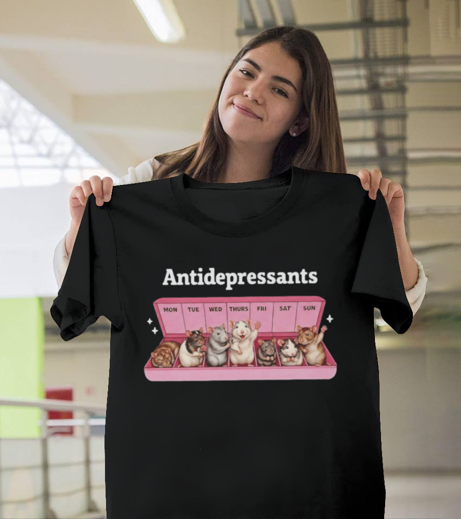 Antidepressants Rat Pill Organizer Weekdays Fun T-Shirt