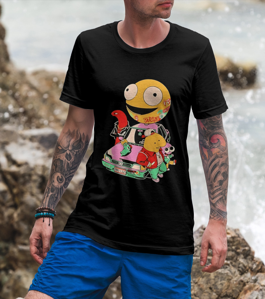 Smiling Friends Cartoon Characters With Graffiti Art Car T-Shirt