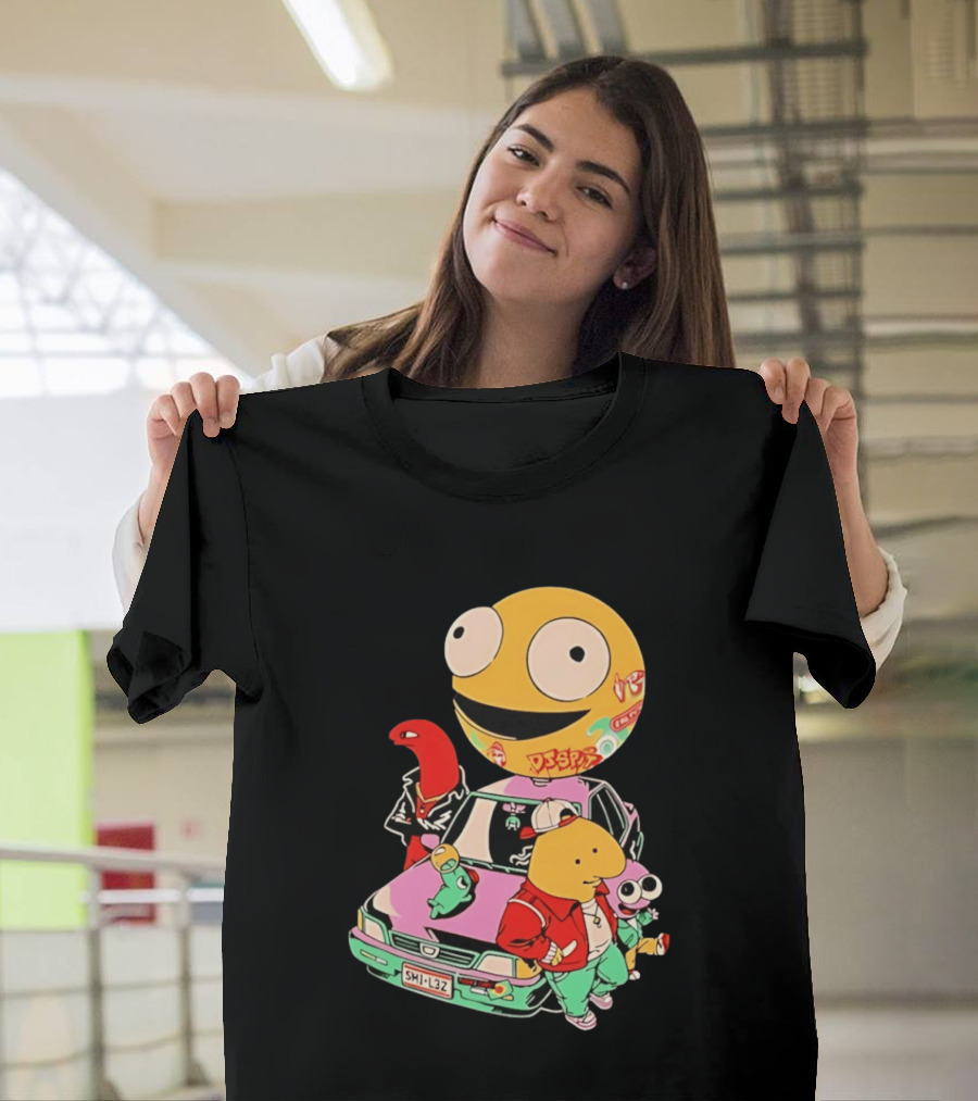 Smiling Friends Cartoon Characters With Graffiti Art Car T-Shirt
