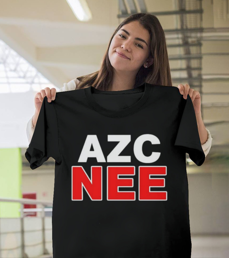 AZC NEE Bold Text White Red Contrast T-Shirt