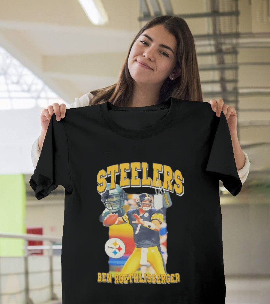 Steelers Ben Roethlisberger Pittsburgh Football Player With Dog Tag And Team T-Shirt