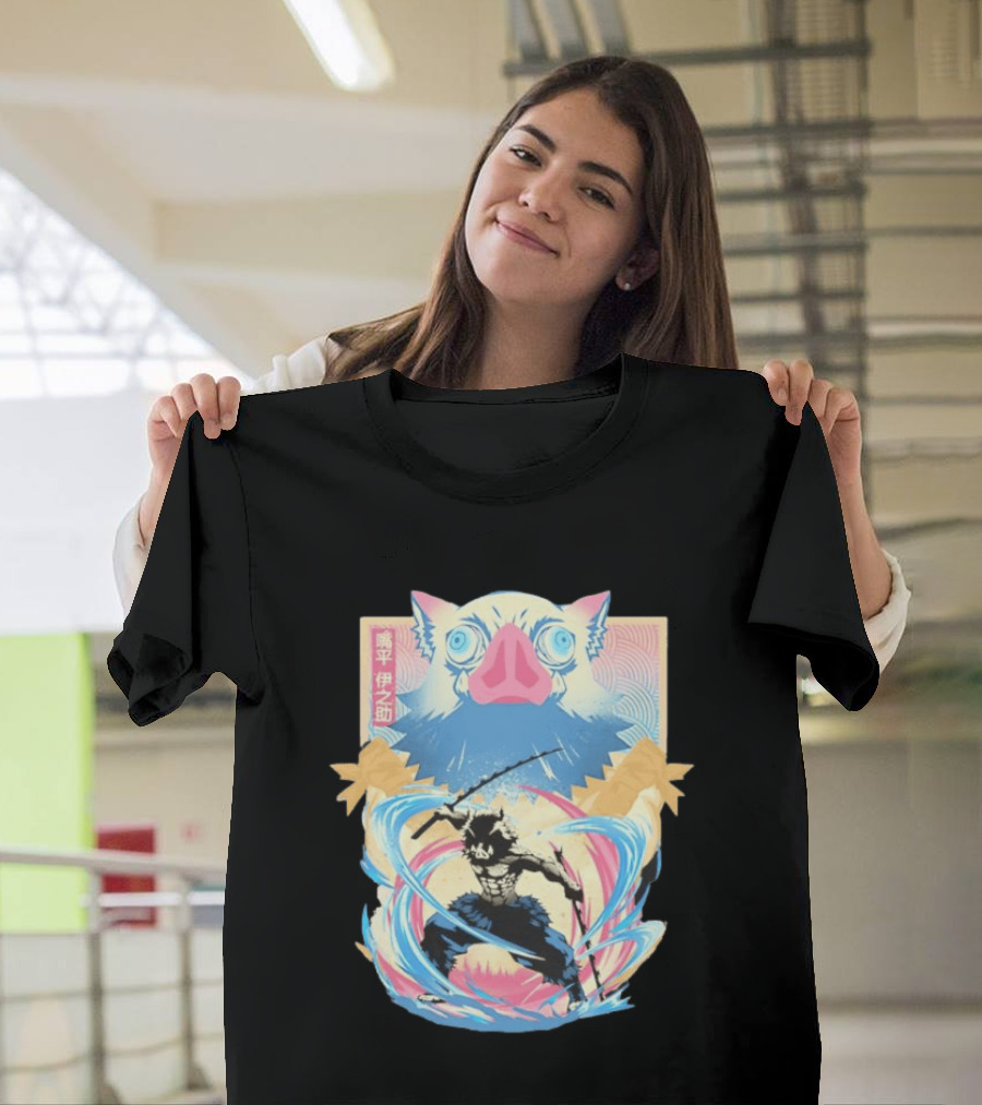 Inosuke Hashibira Wild Boar Demon Slayer Kanji Swirl Blade Wild Blade Boar T-Shirt