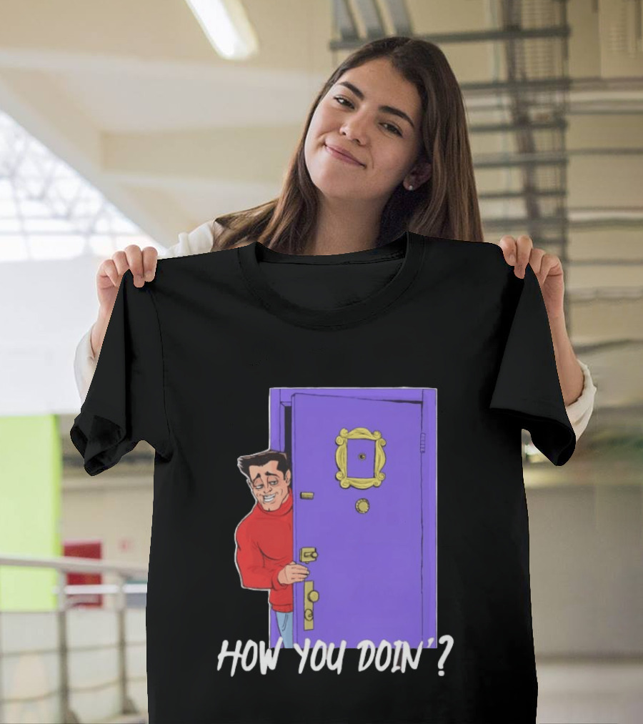 Joey Tribbiani How You Doin Cartoon Purple Door Iconic Phrase T-Shirt