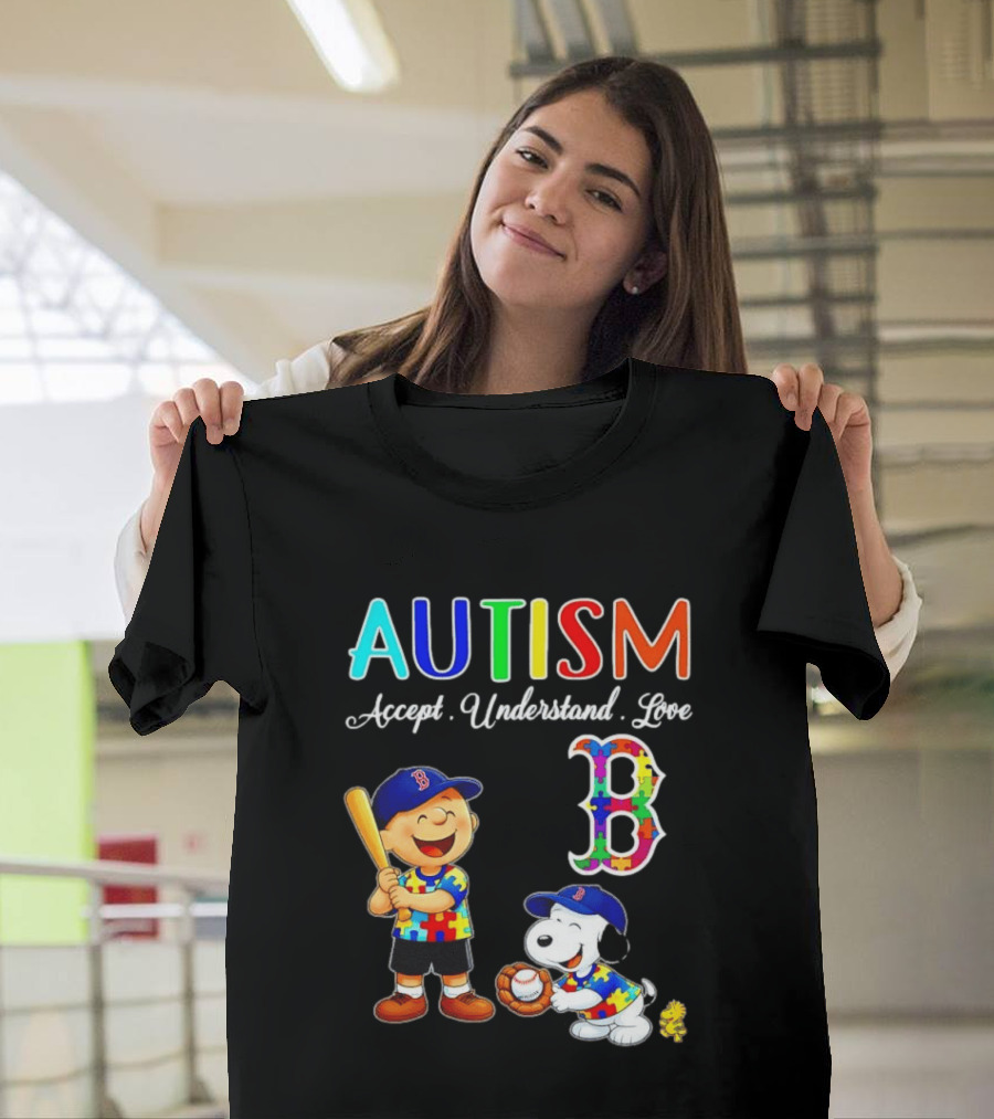 Charlie Brown Snoopy Boston Red Sox Autism Accept Understand Love T-Shirt