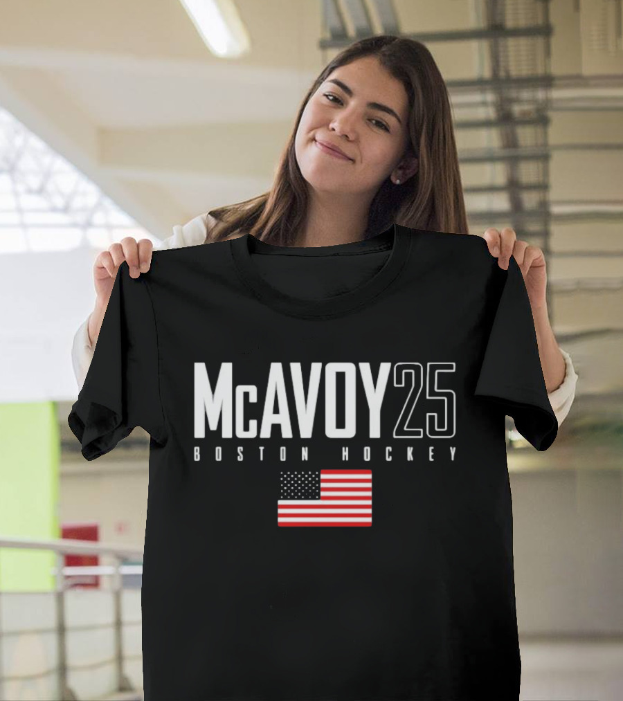 McAvoy 25 Boston Hockey USA Flag T-Shirt