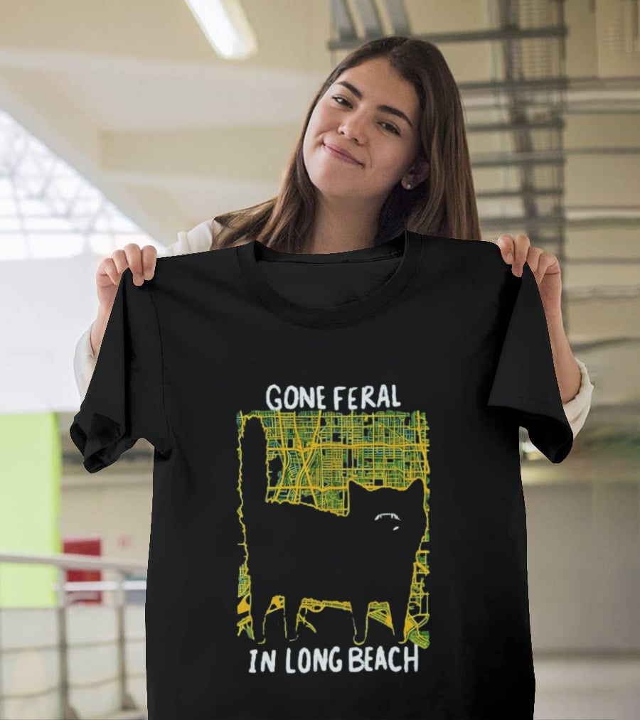 Gone Feral In Long Beach Map Cat T-Shirt