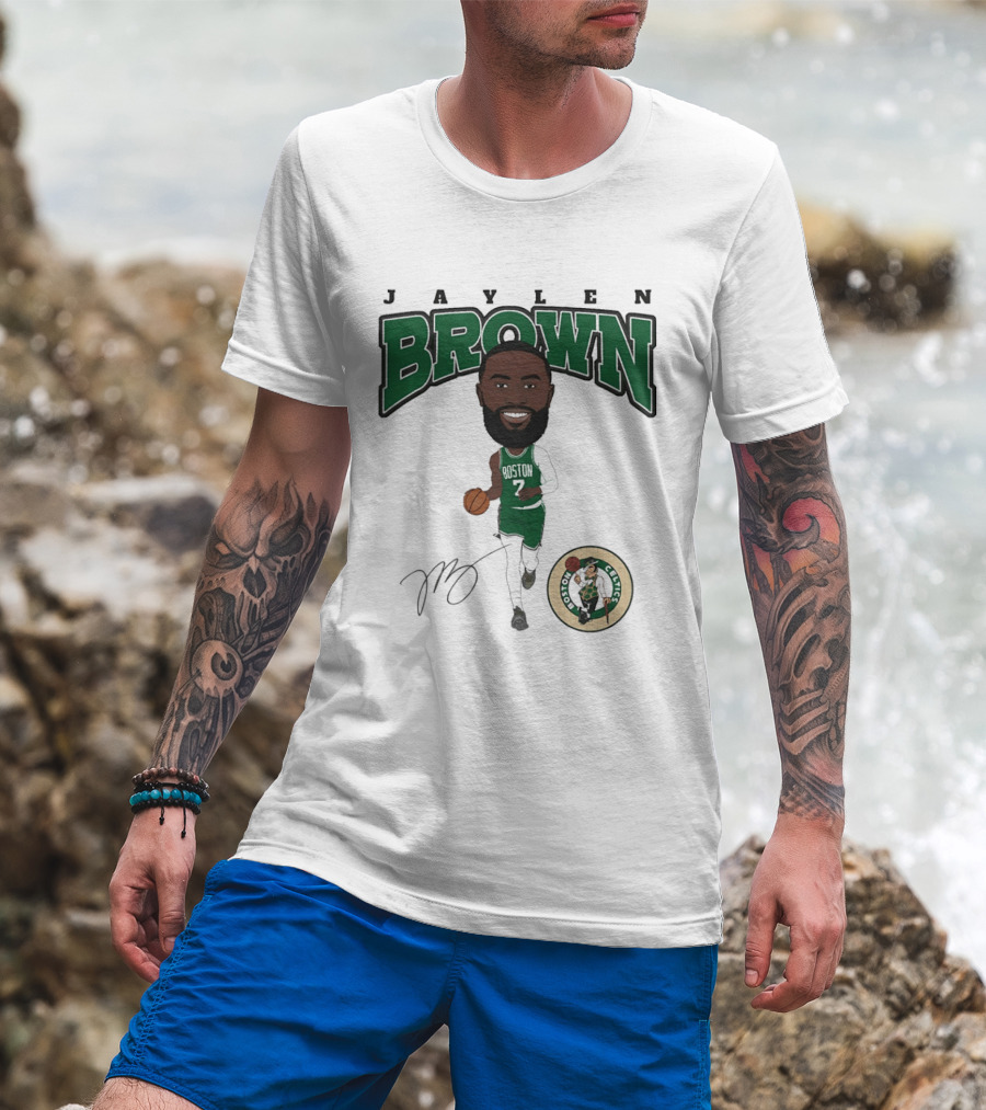Jaylen Brown Boston Celtics Hardwood Comic Celtics Player Caricature T-Shirt