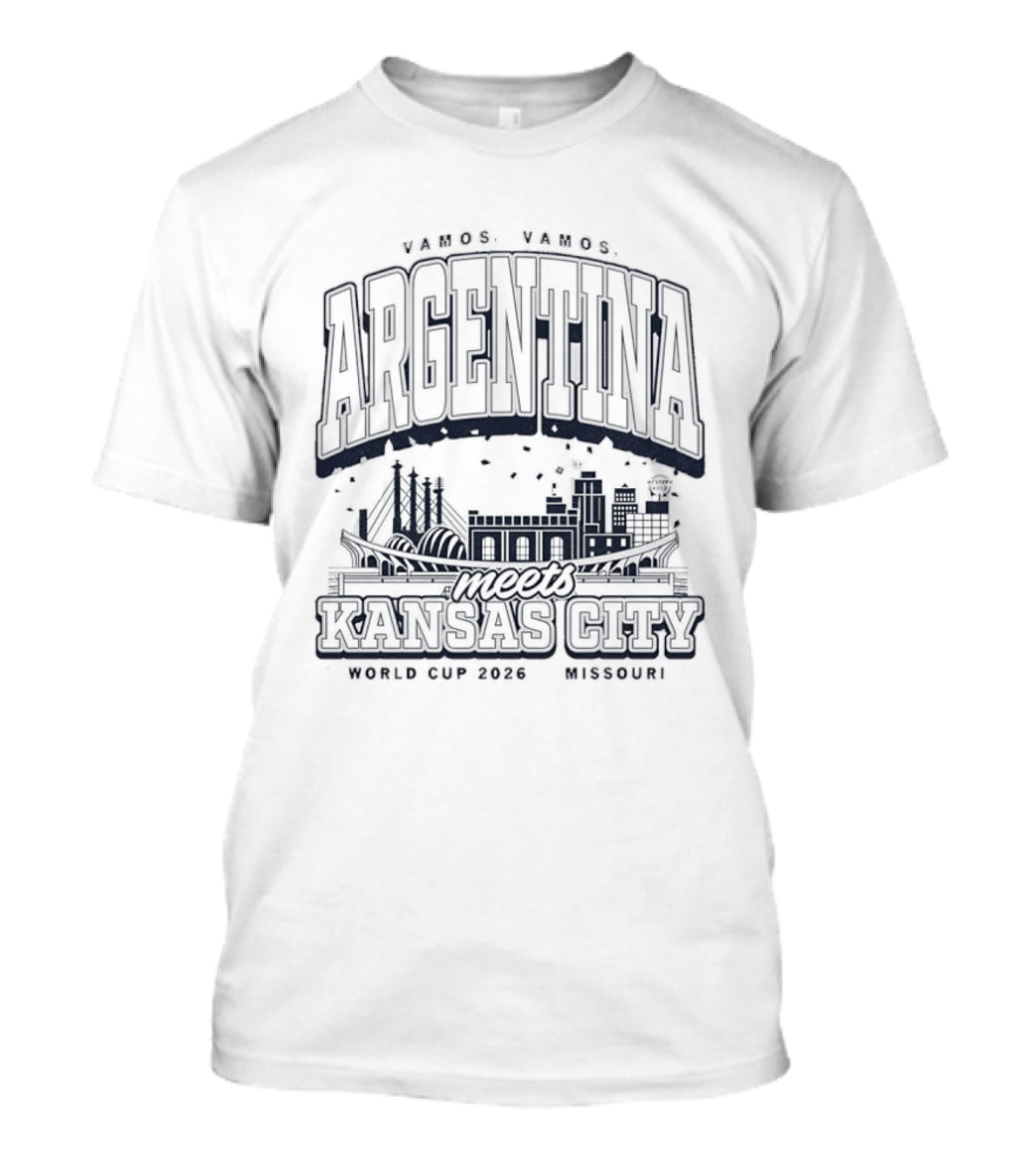 Argentina Meets Kansas City World Cup 2026 Vamos Missouri Skyline T-Shirt