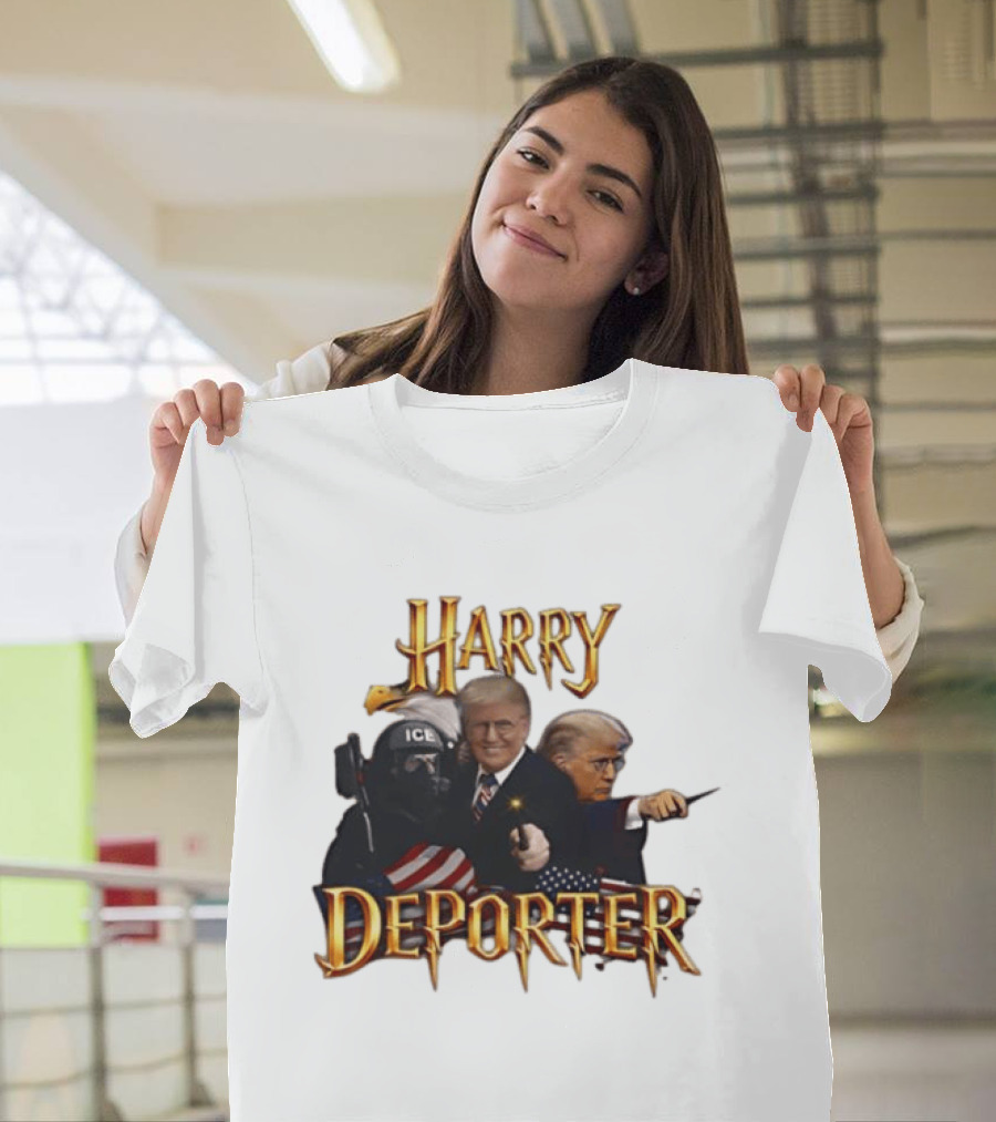 Harry Deporter Trump Magic ICE Badge Wand American Flag T-Shirt